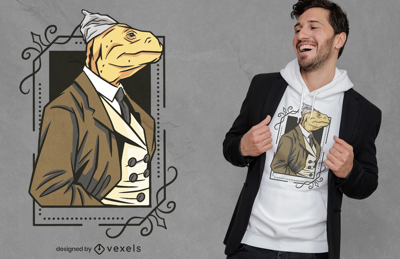 Homem lagarto com design de t-shirt de chapéu de papel alumínio