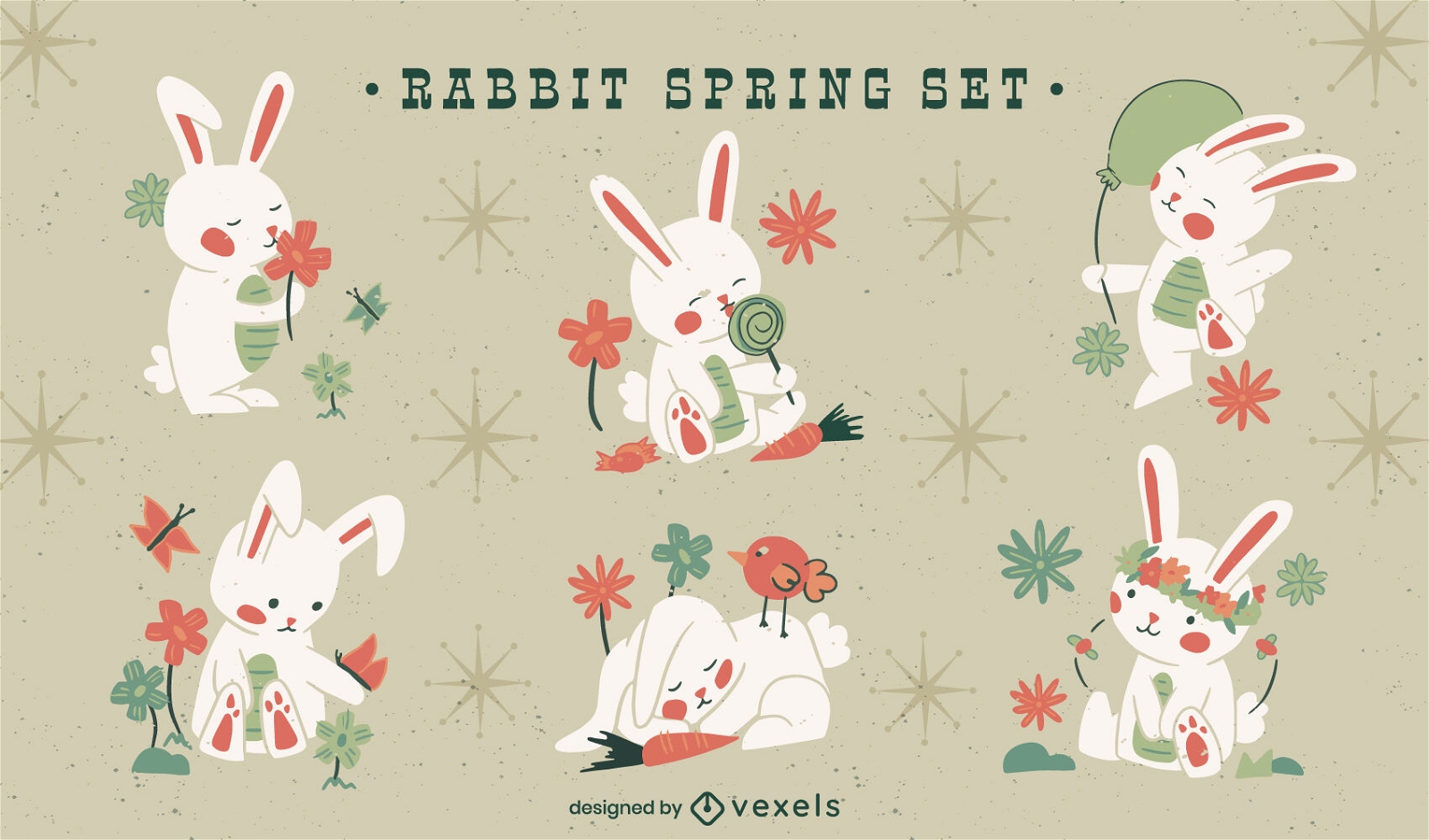 Spring rabbit characters set