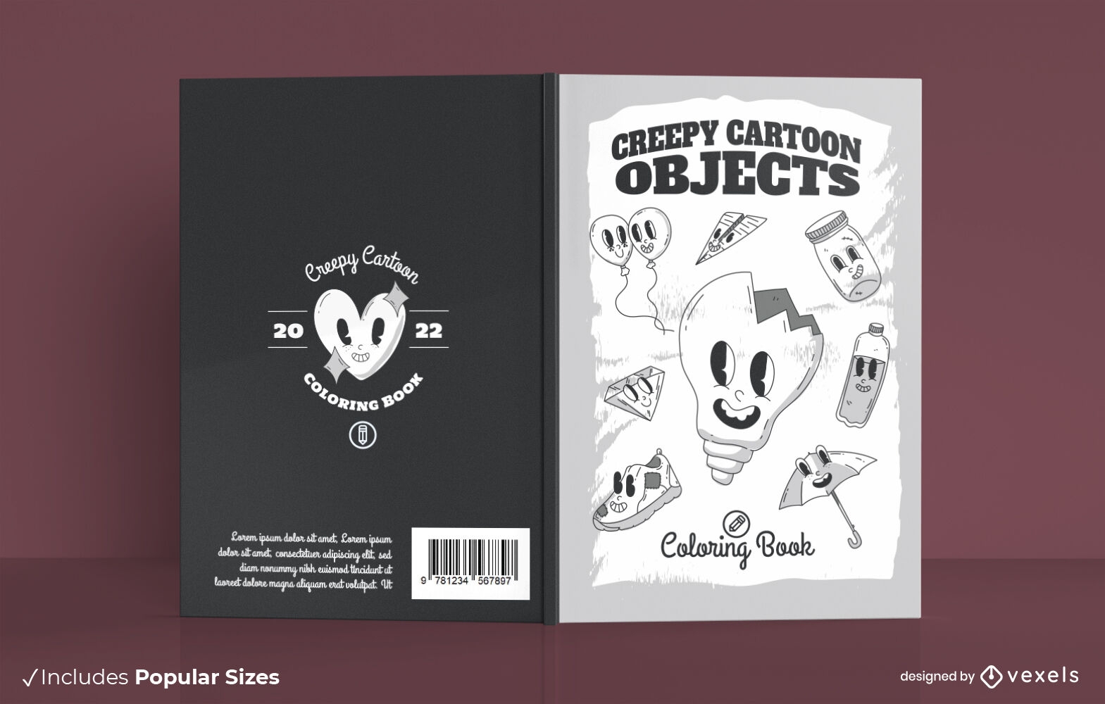 Design de capa de livro de objetos de desenho assustador