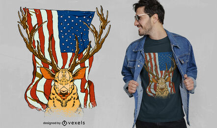 Hirsch und US-Flaggen-T-Shirt-Design