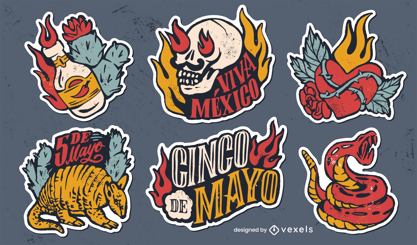 Mexican Cinco de Mayo stickers set