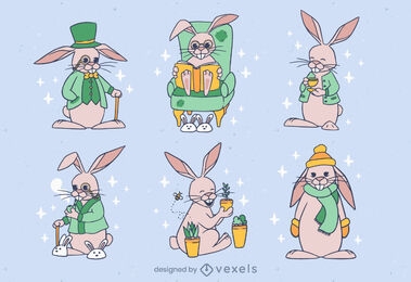 Rabbit human activities characters set