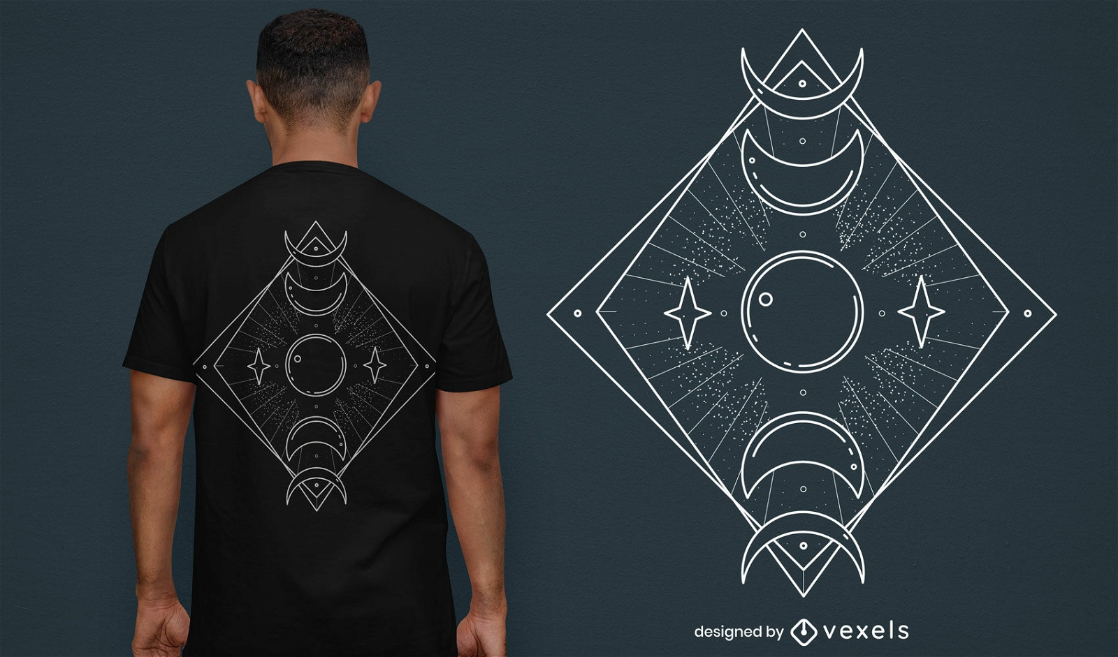 Fases del diseño mágico de la camiseta de la luna.