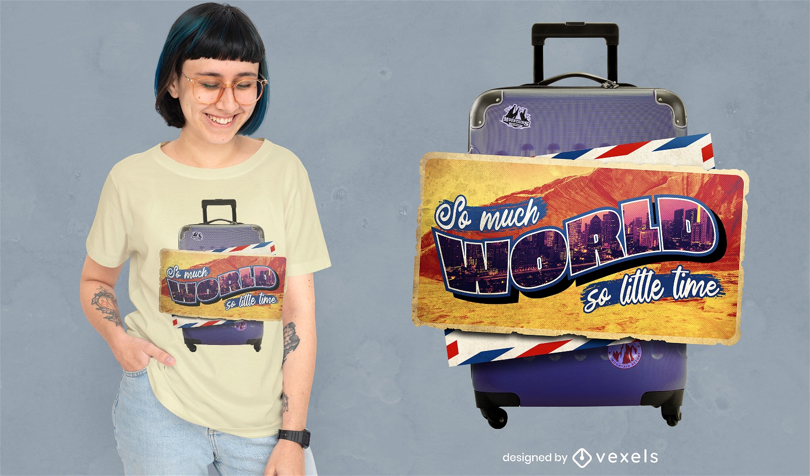 Cita de viaje maleta camiseta psd diseño