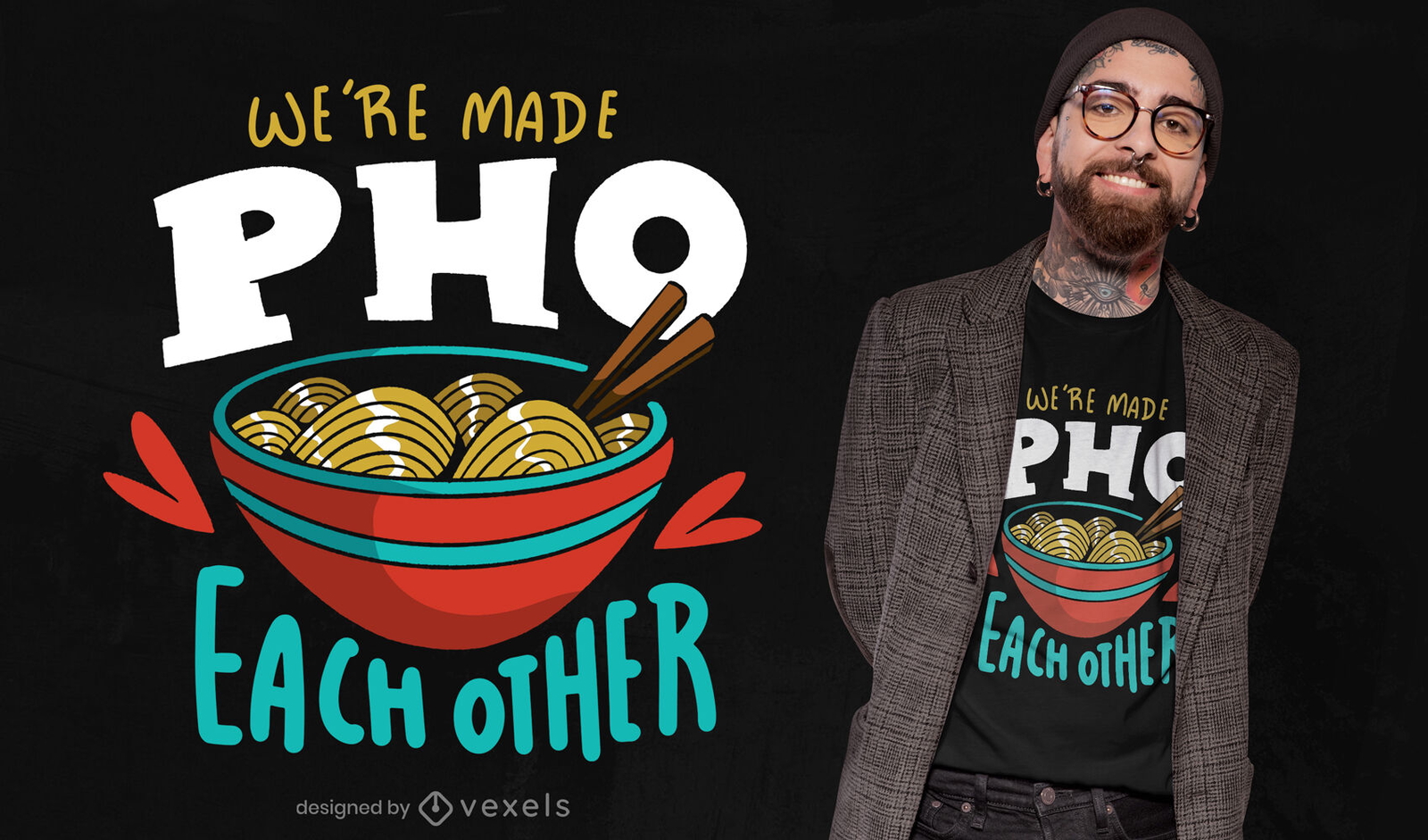 Diseño de camiseta de tazón de comida de fideos Pho