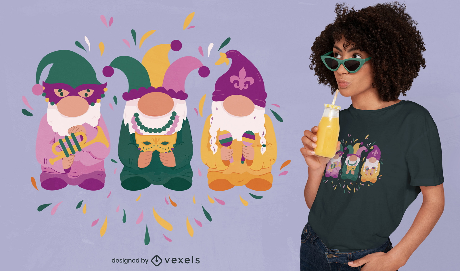 Diseño de camiseta navideña de gnomos de mardi gras