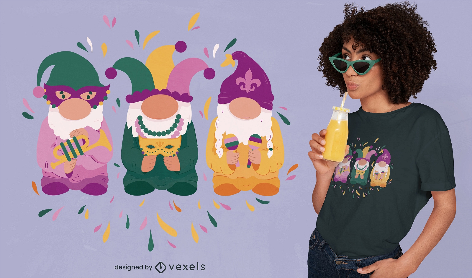 Mardi gras gnomes holiday t-shirt design