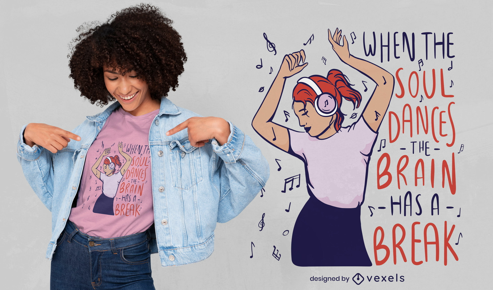 Mujer bailando con diseño de camiseta de auriculares