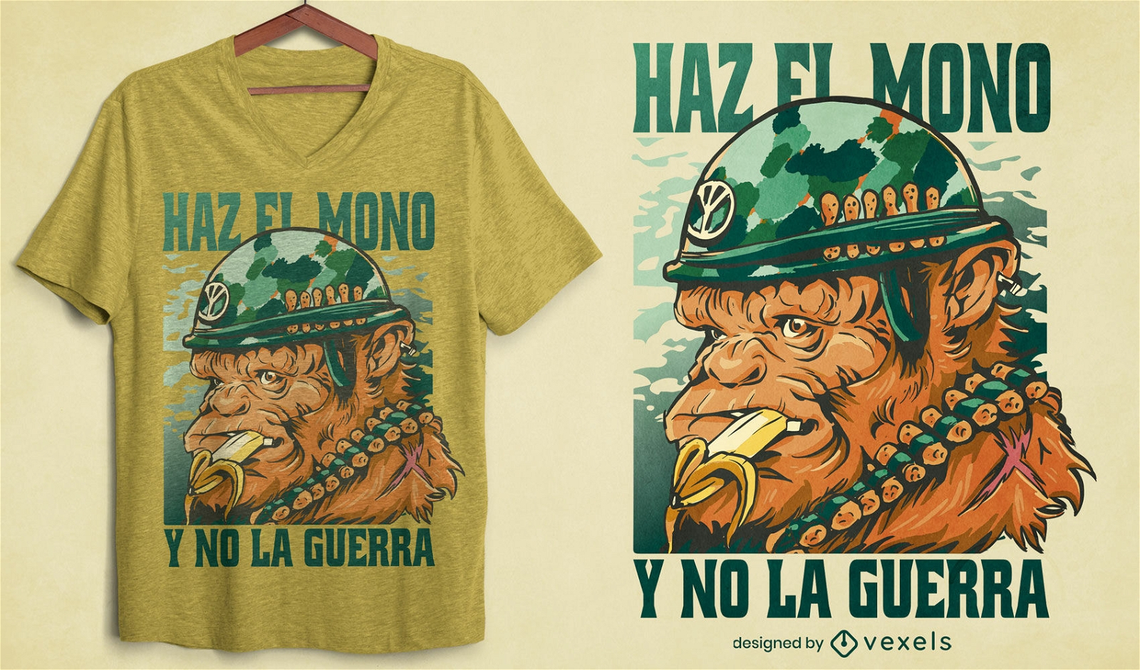 Diseño de camiseta del ejército de soldado animal mono