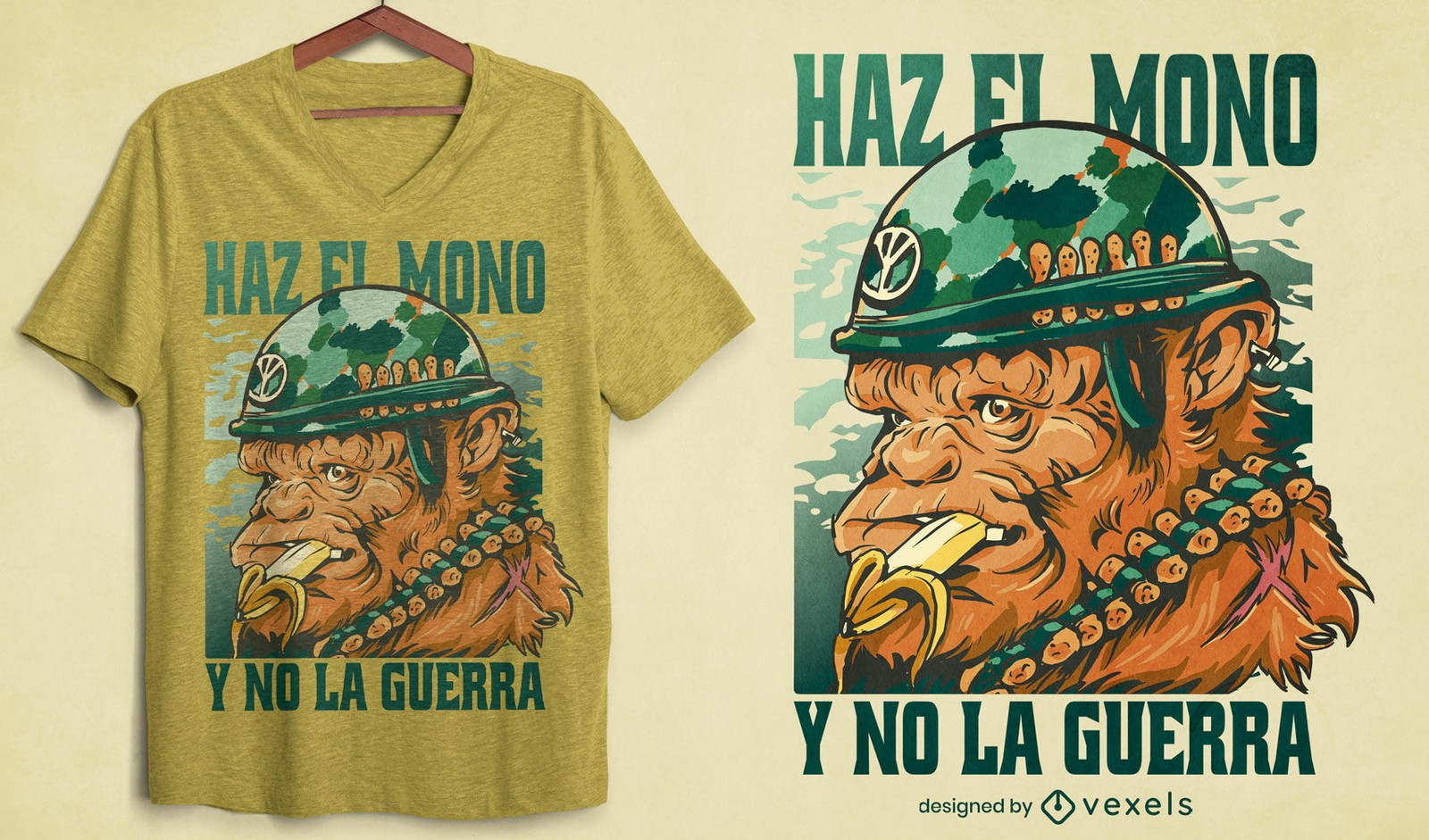 Diseño de camiseta del ejército de soldado animal mono