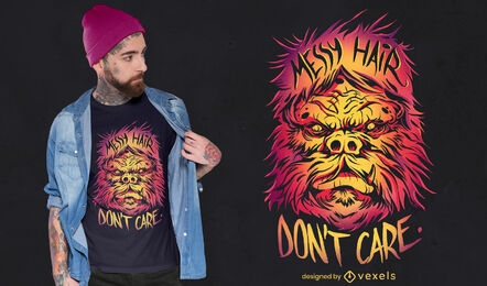 Bigfoot com design de camiseta de cabelo bagunçado