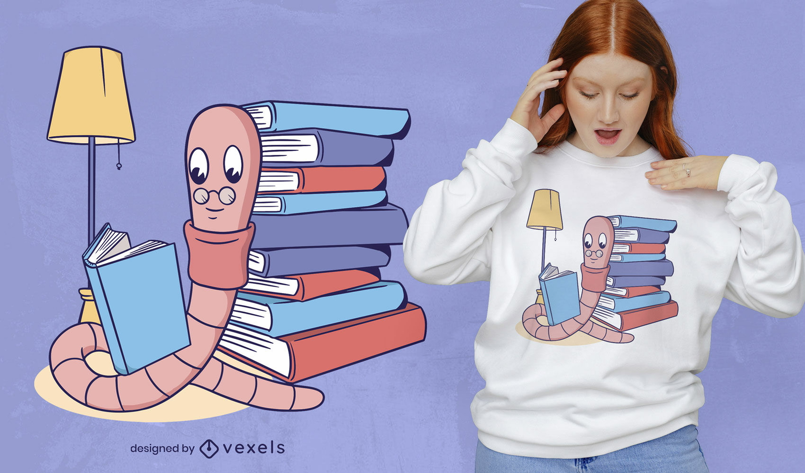 Bücherwurm-Lese-T-Shirt-Design