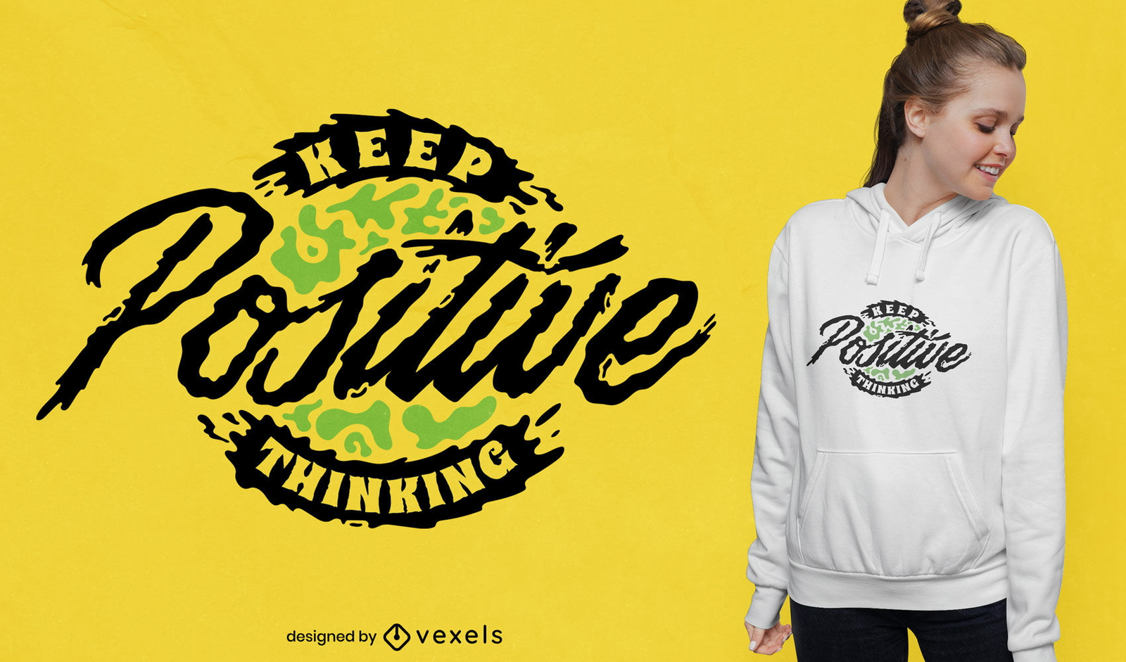 Pense no design de camiseta com citação positiva