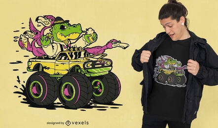 Diseño de camiseta de camión monstruo t-rex