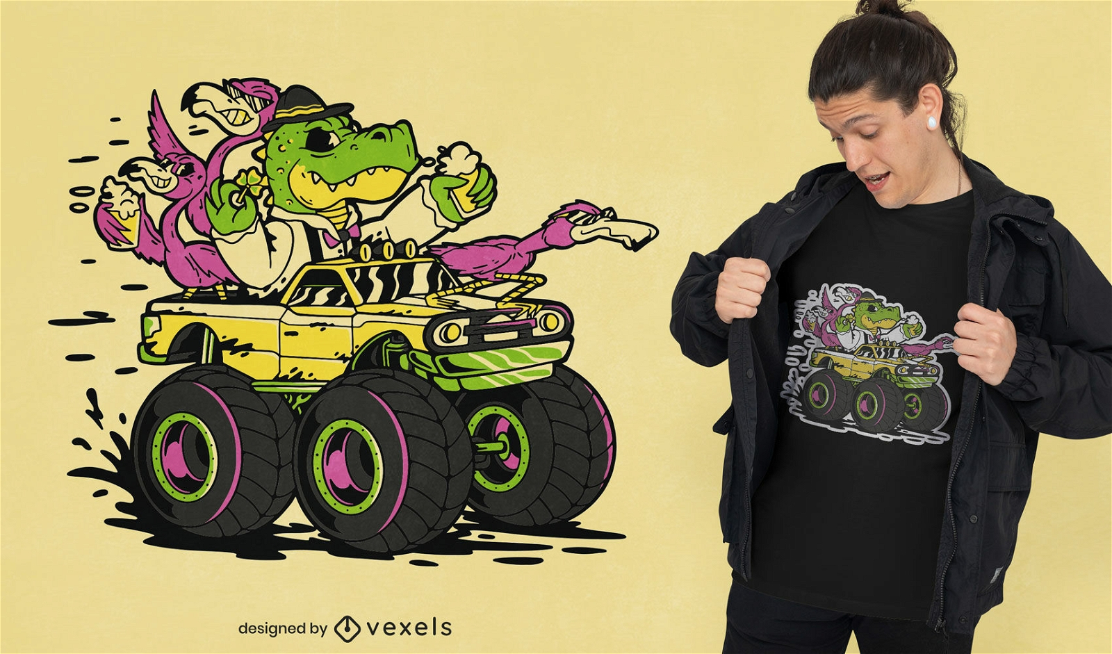Design de camiseta de caminh?o monstro T-rex