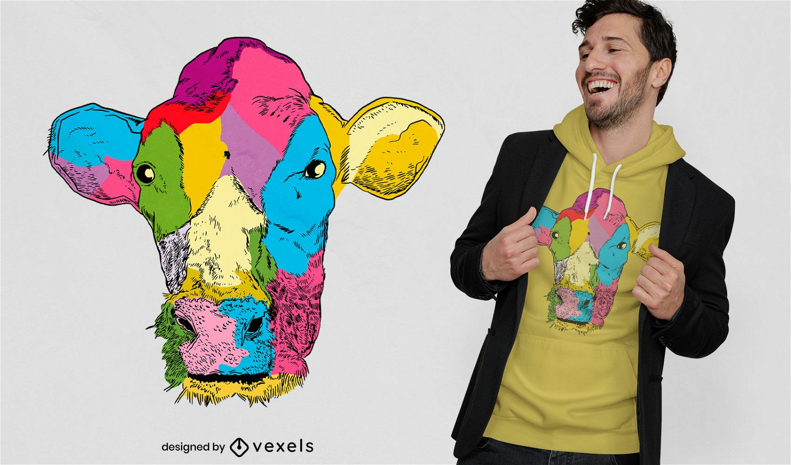 Design de camiseta de vaca colorida