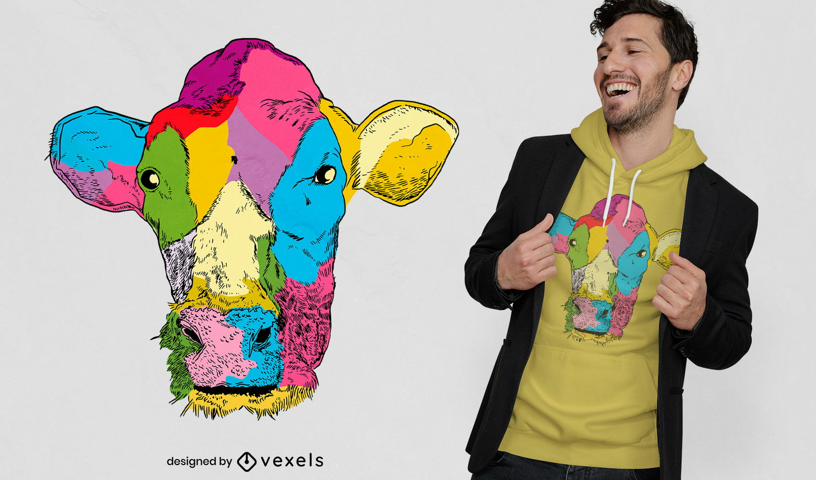 Diseño colorido de camiseta de vaca.