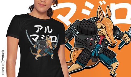 Diseño de camiseta armadillo samurái