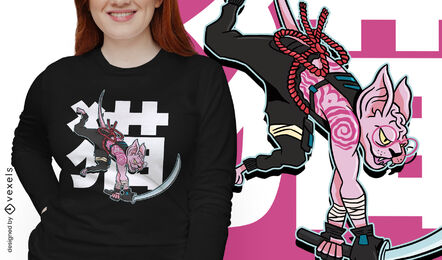 Samurai sphynx cat t-shirt design