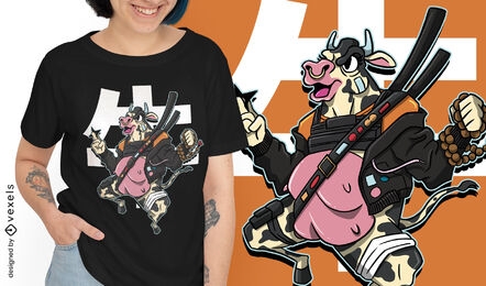 Design moderno de camiseta de vaca samurai