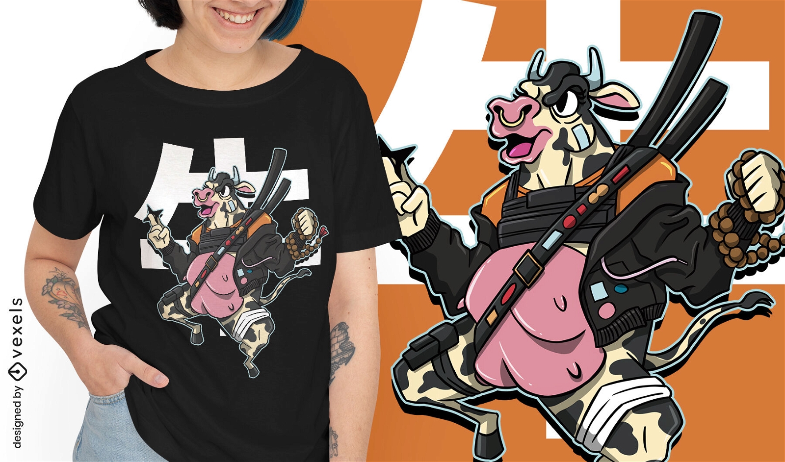 Dise?o moderno de camiseta de vaca samurai.