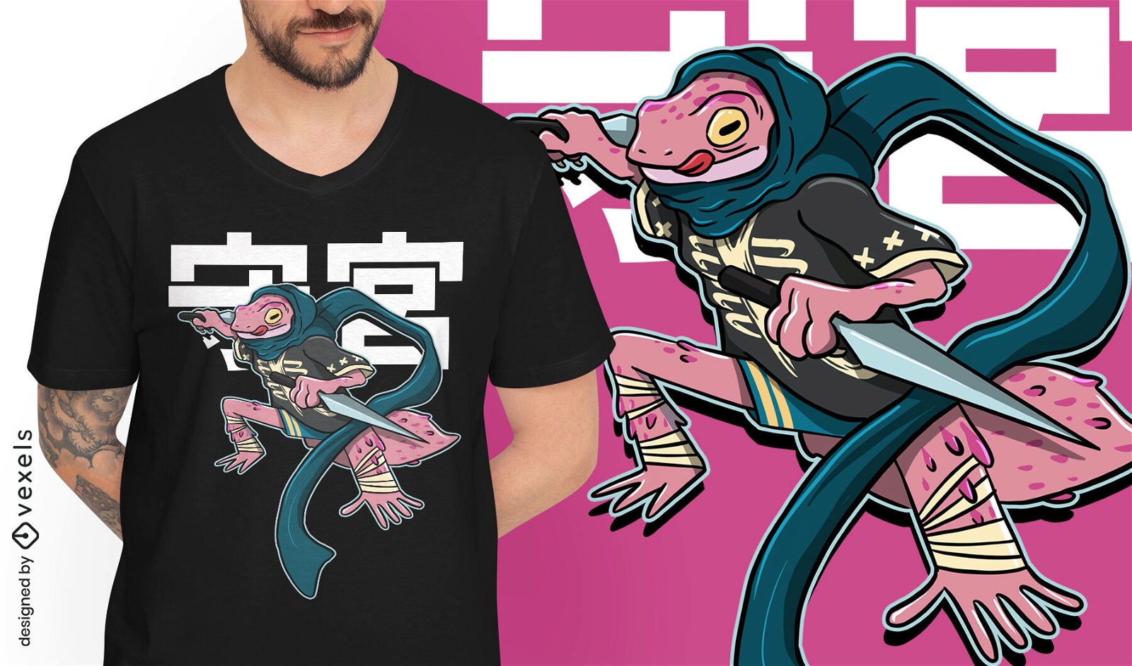 Design de camiseta de samurai moderno Gecko