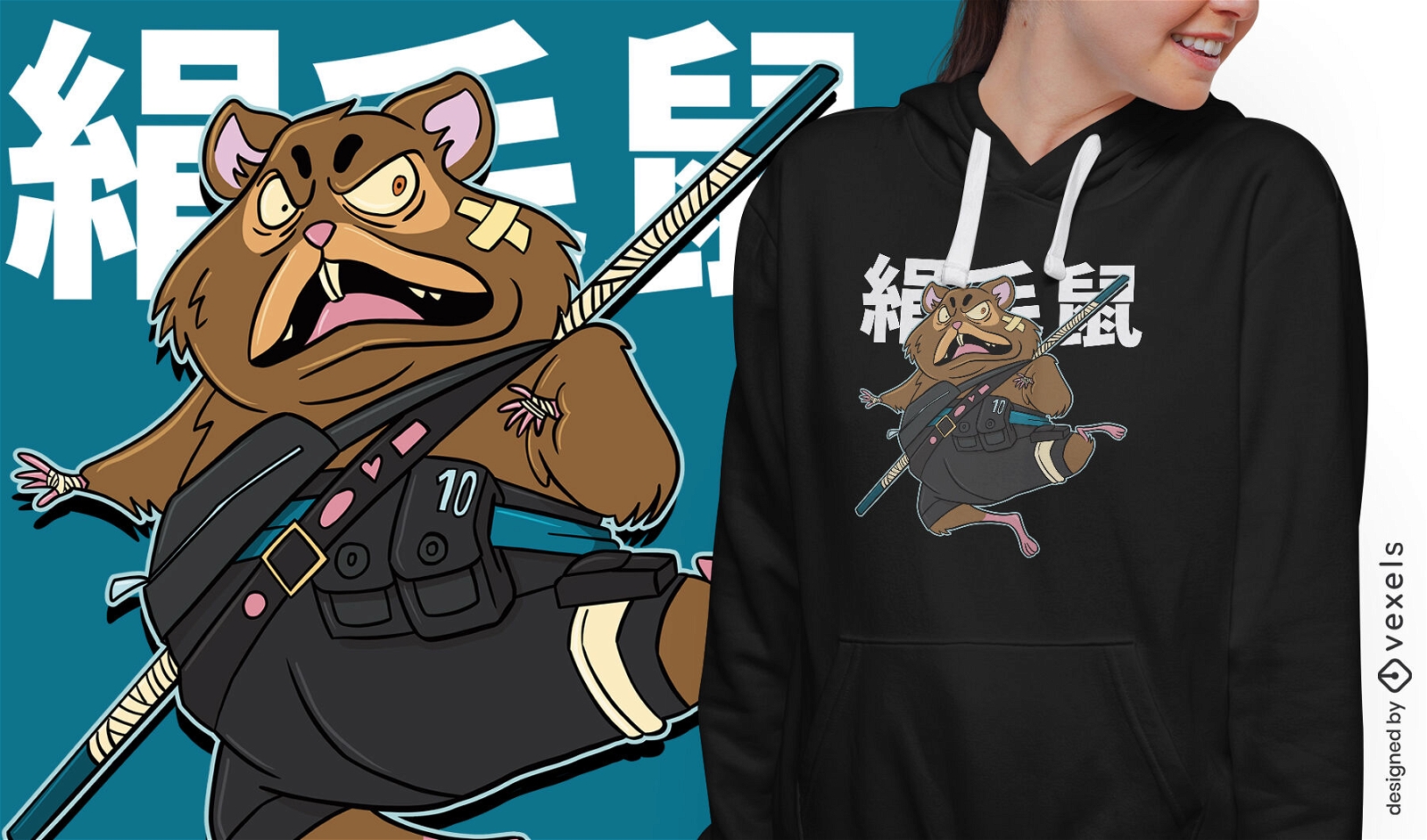 Design de camiseta samurai hamster louco