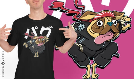 Silly pug dog samurai t-shirt design