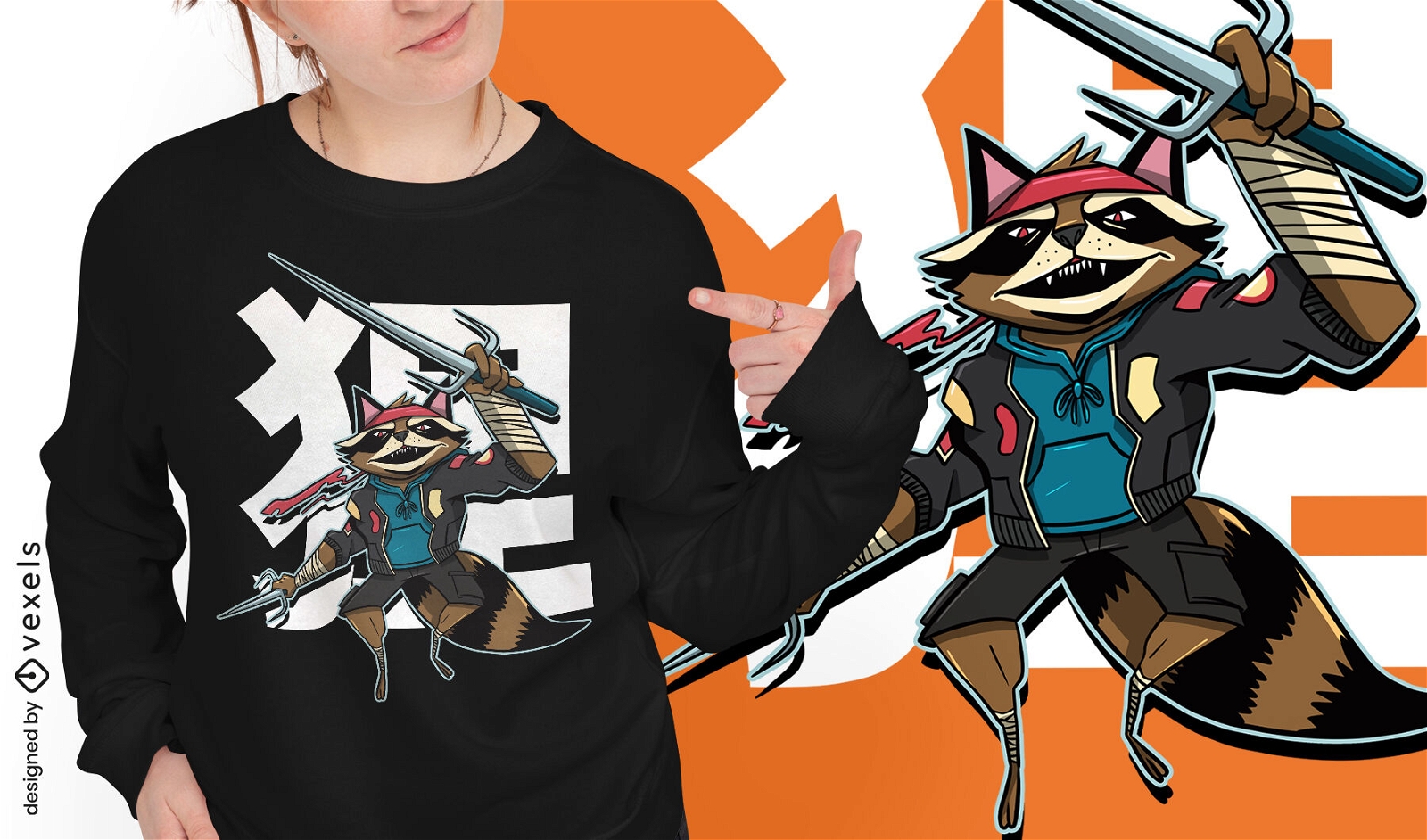 Raccoon modern samurai t-shirt design