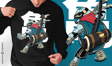 Design de camiseta de tartaruga guerreira samurai