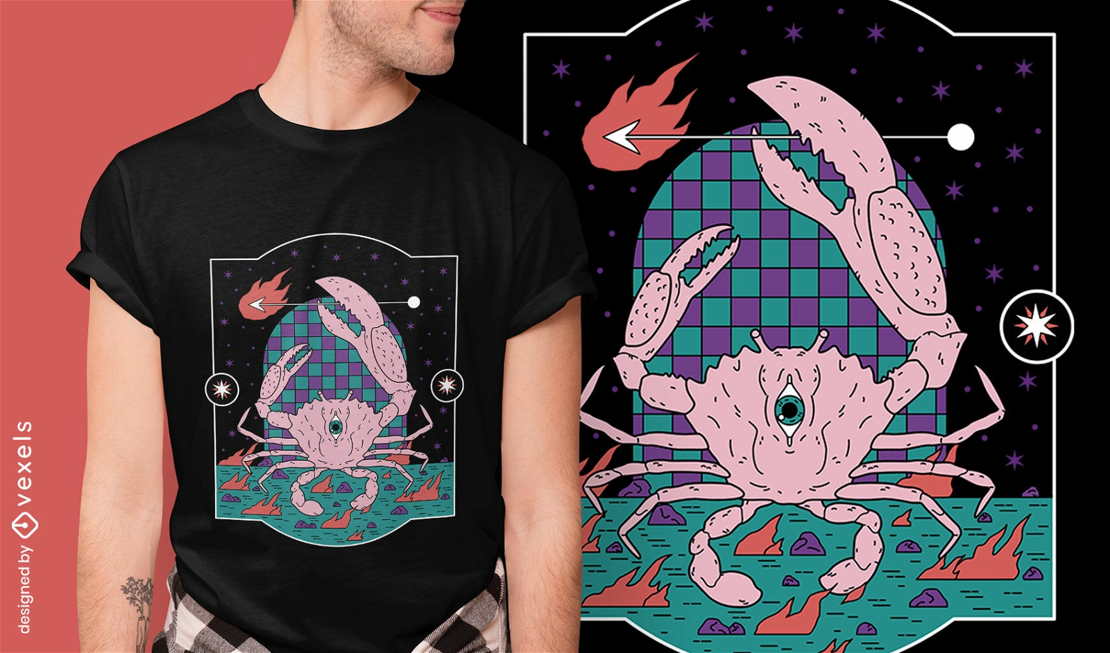 Design de camiseta de caranguejo místico