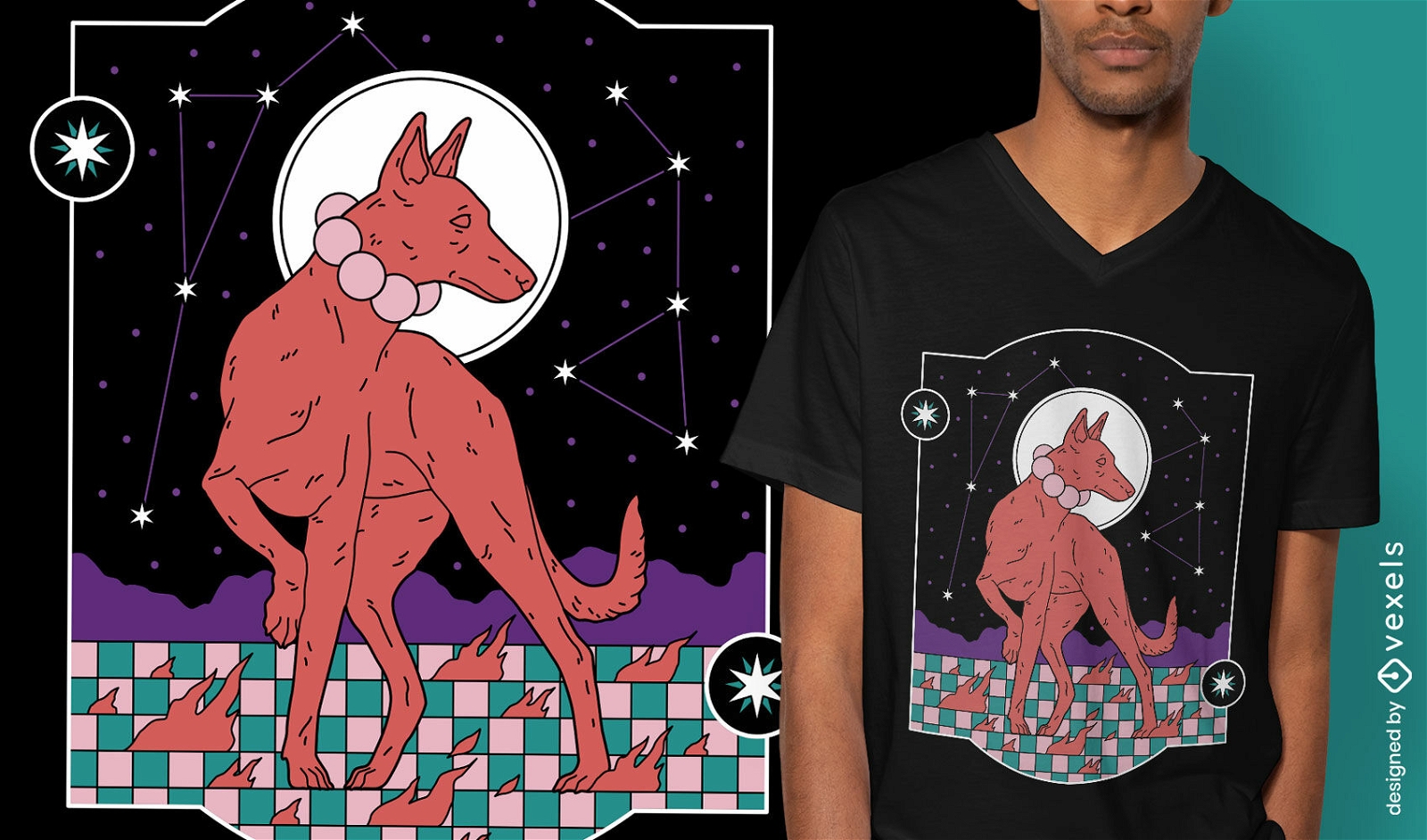 Dise?o de camiseta de perro constelaciones.