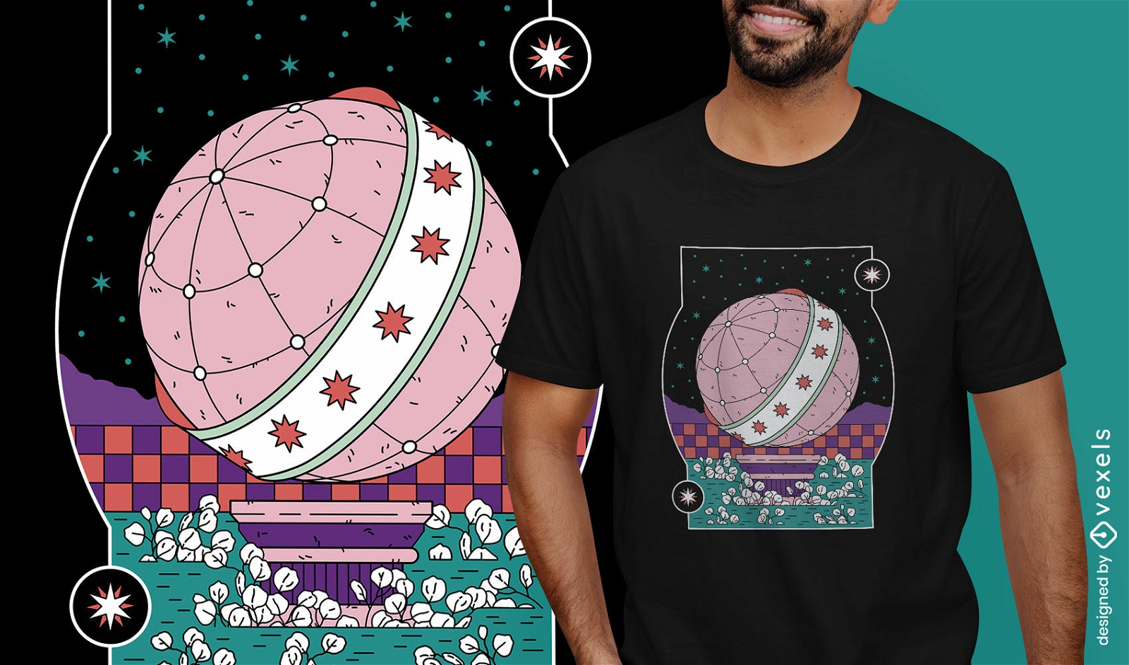 Diseño de camiseta globo con estrellas
