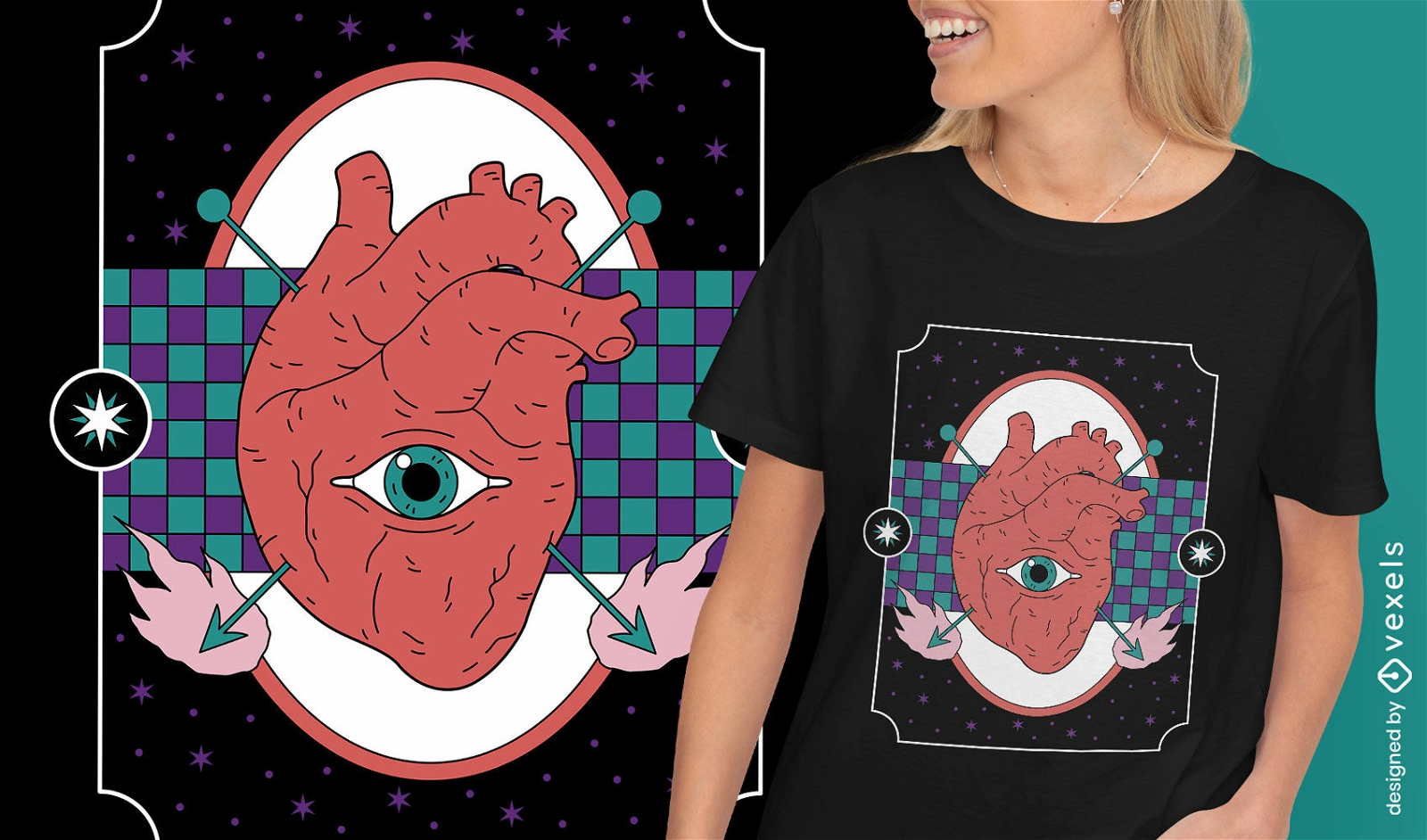 Coração humano com um design de t-shirt de olho