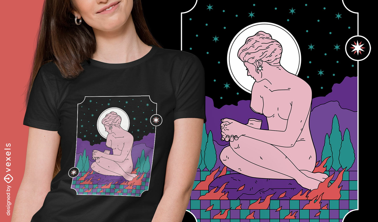 Estátua mística no design de camiseta noturna