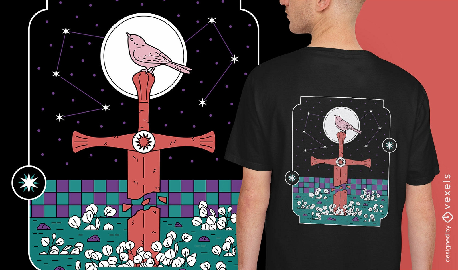 Design de camiseta de pássaro de espada