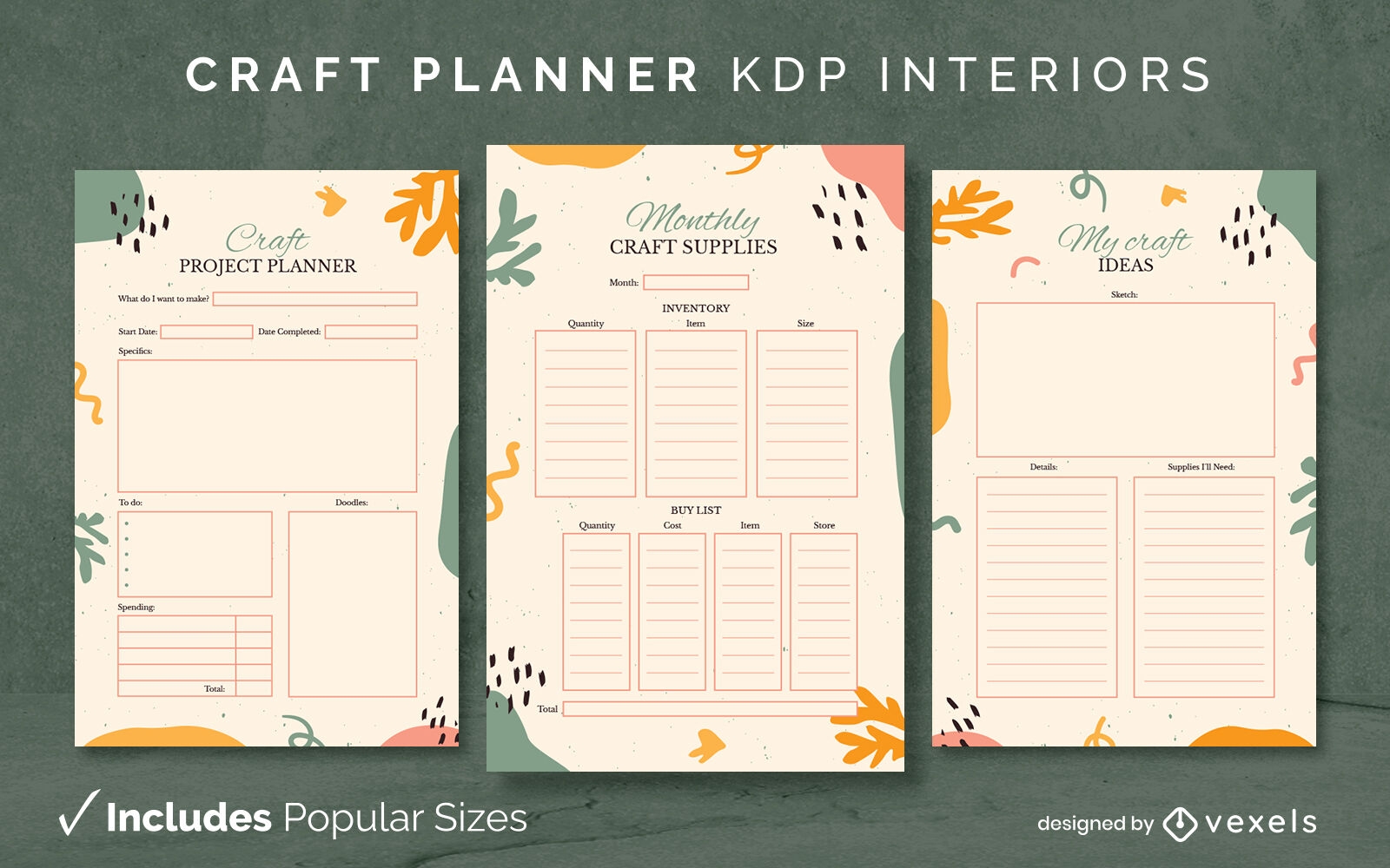 Craft planner diary template KDP interior design