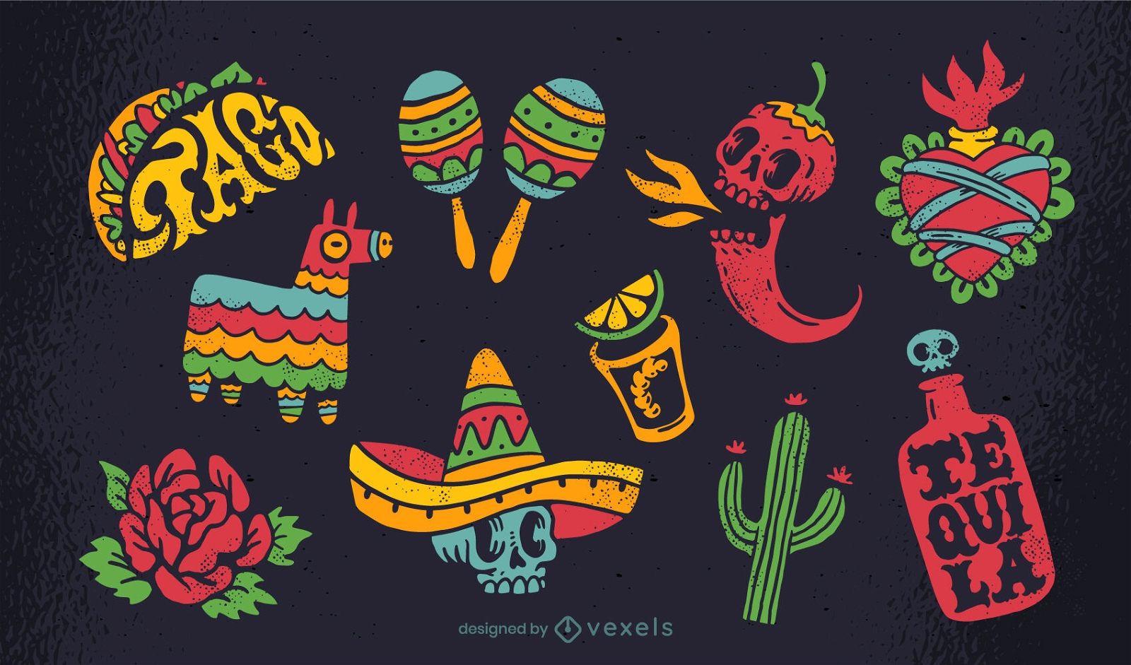 Conjunto de elementos de férias do México cinco de maio