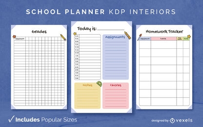 Modelo de diário de planejador escolar KDP design de interiores