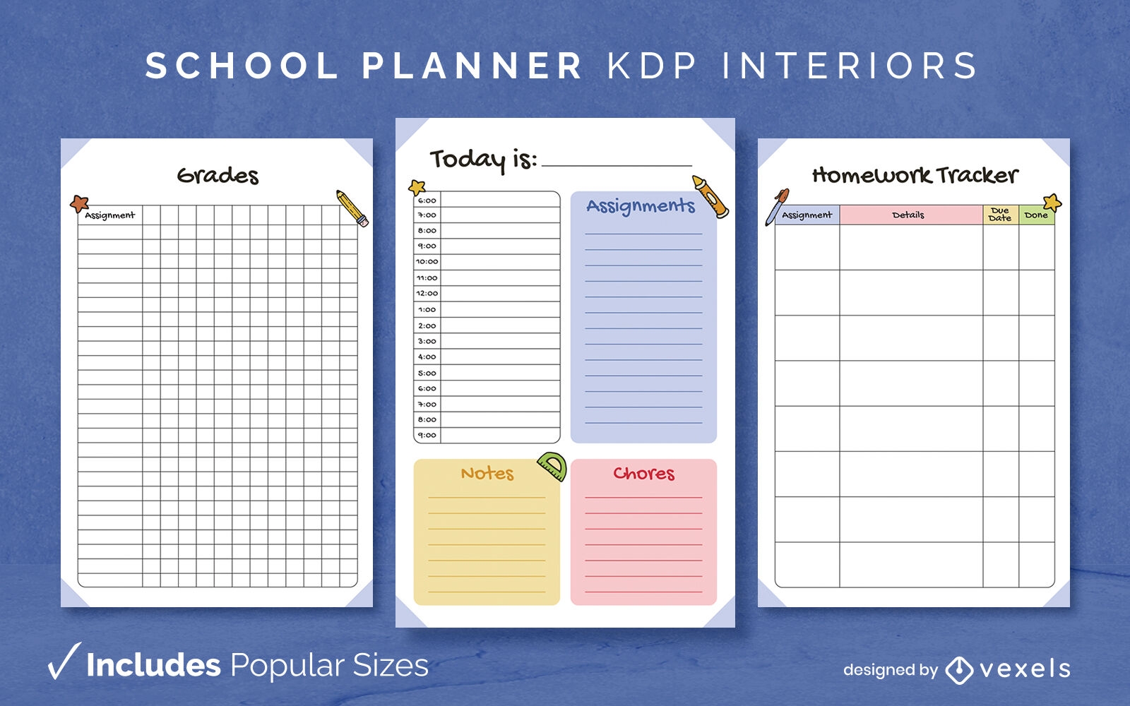 Plantilla de diario de planificador escolar Diseño de interiores KDP