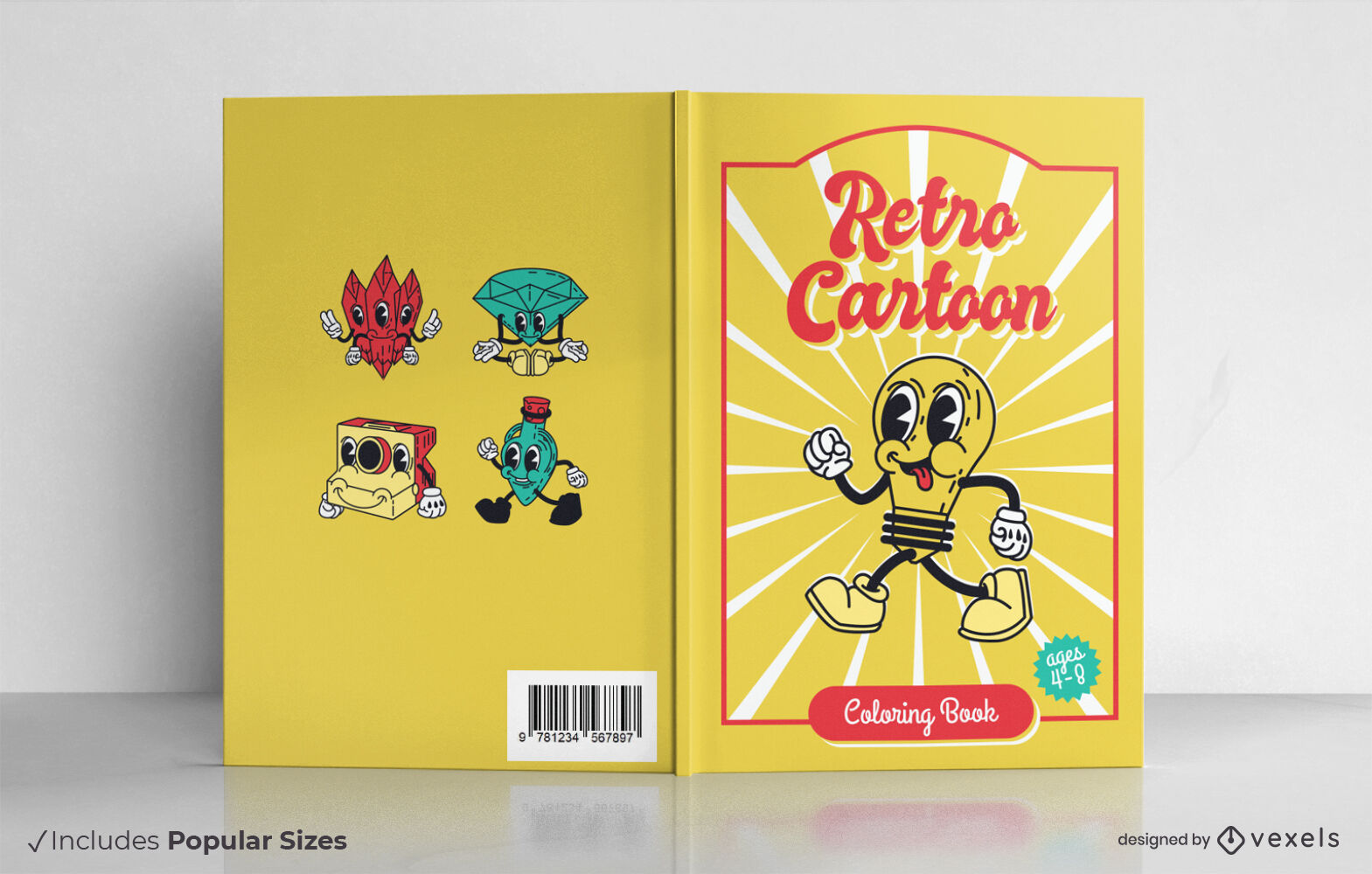 Funny lightbulb retro cartoon book cover