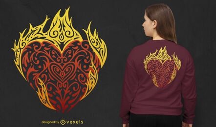 Diseño de camiseta tribal de corazón llameante