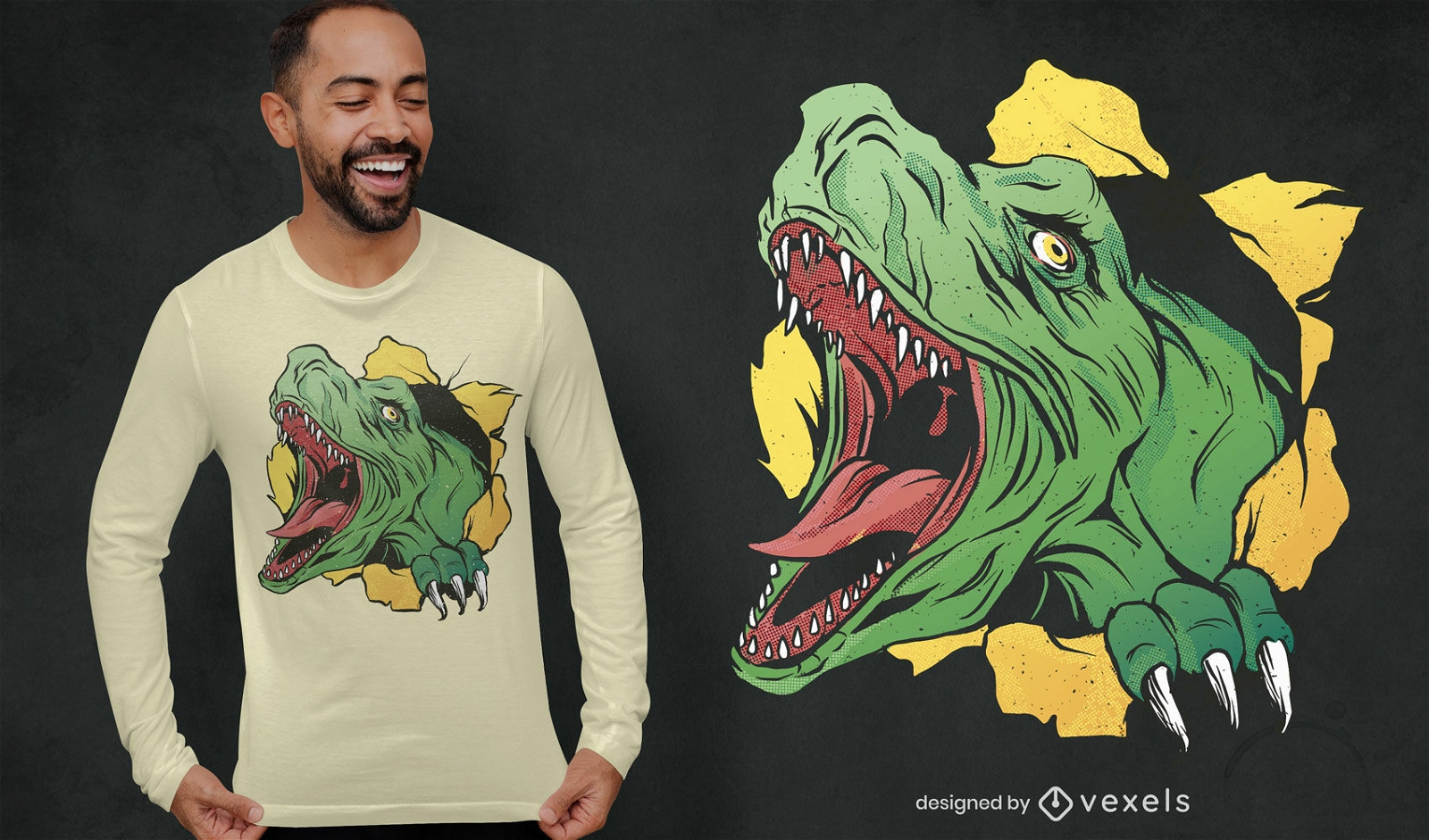 Diseño de camiseta de cabeza de t-rex salvaje
