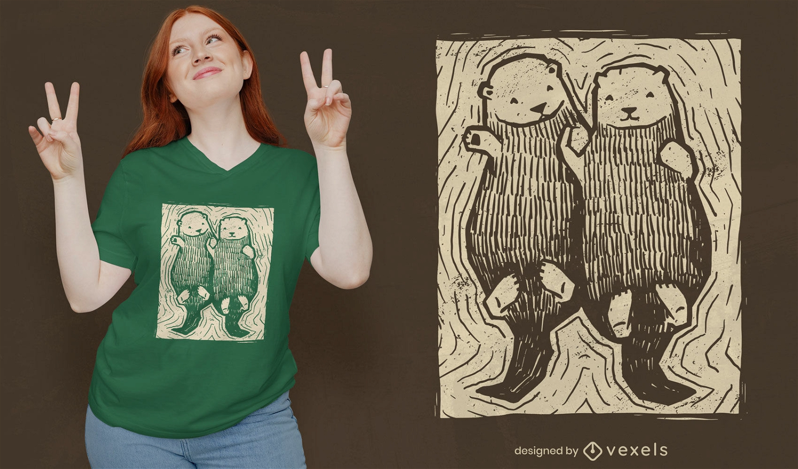 Niedliches handgezeichnetes Otter-T-Shirt-Design