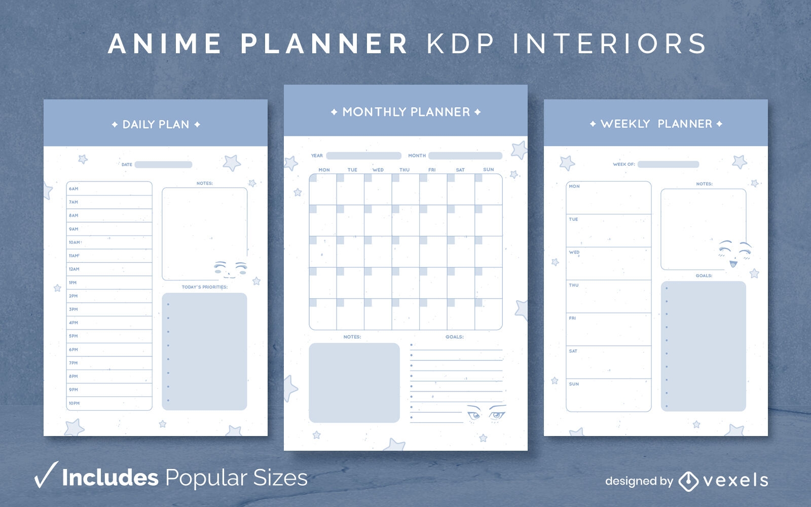 Anime planner diary design template KDP