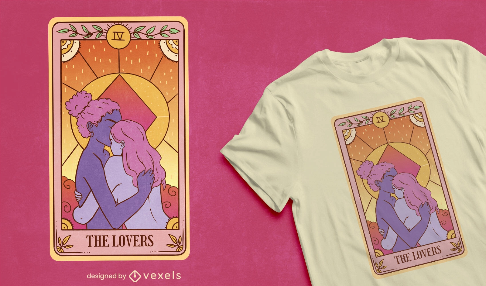 Das Liebhaber-Sonnenuntergang-Tarot-Karten-T-Shirt-Design