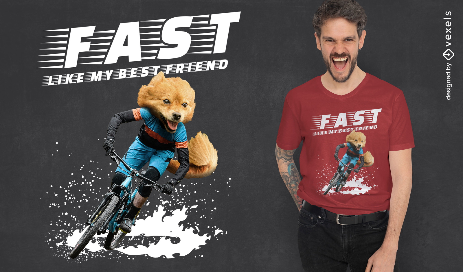 Diseño de psd de camiseta de perro ciclista