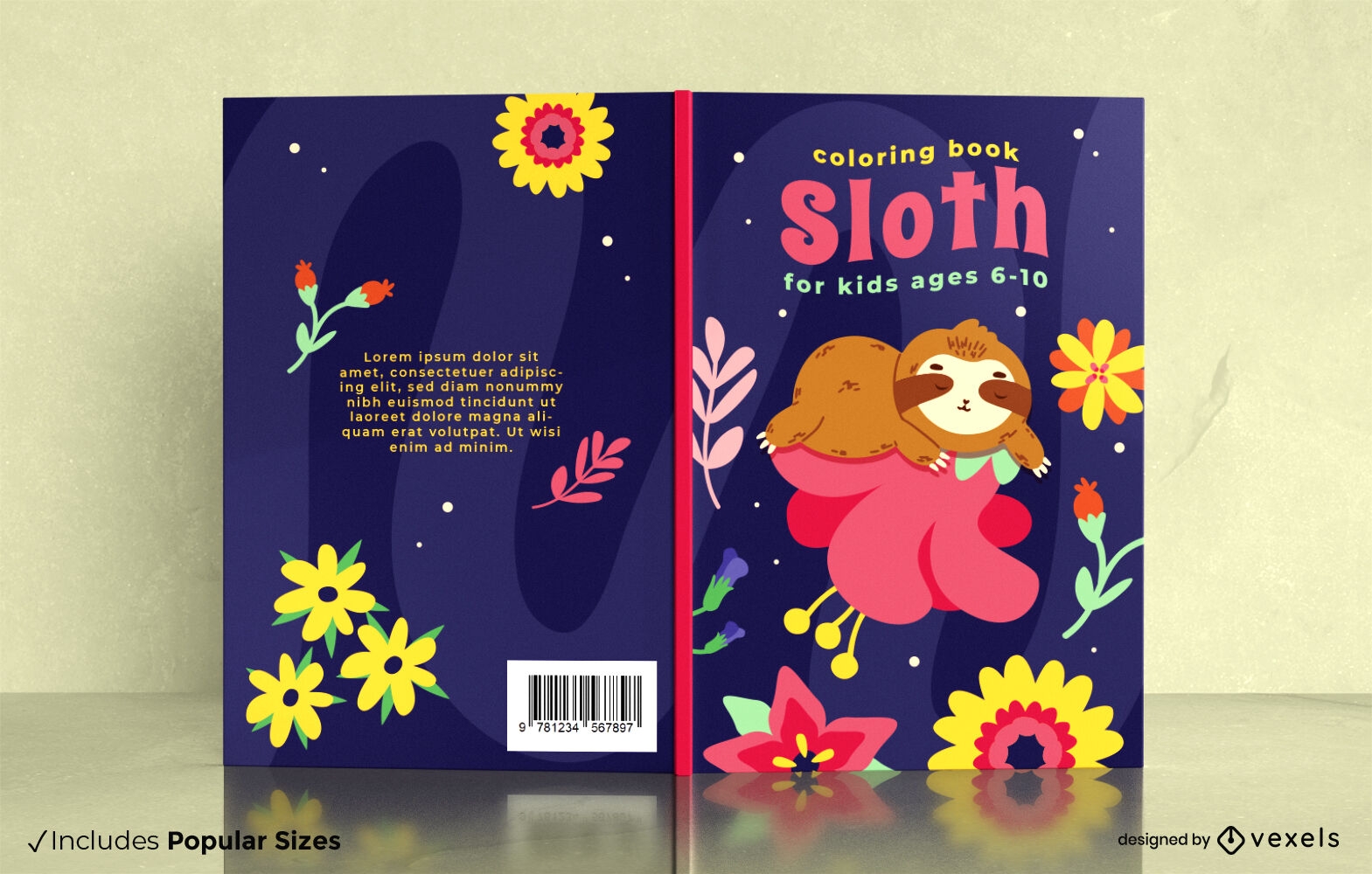 Design de capa de livro de colorir de preguiça