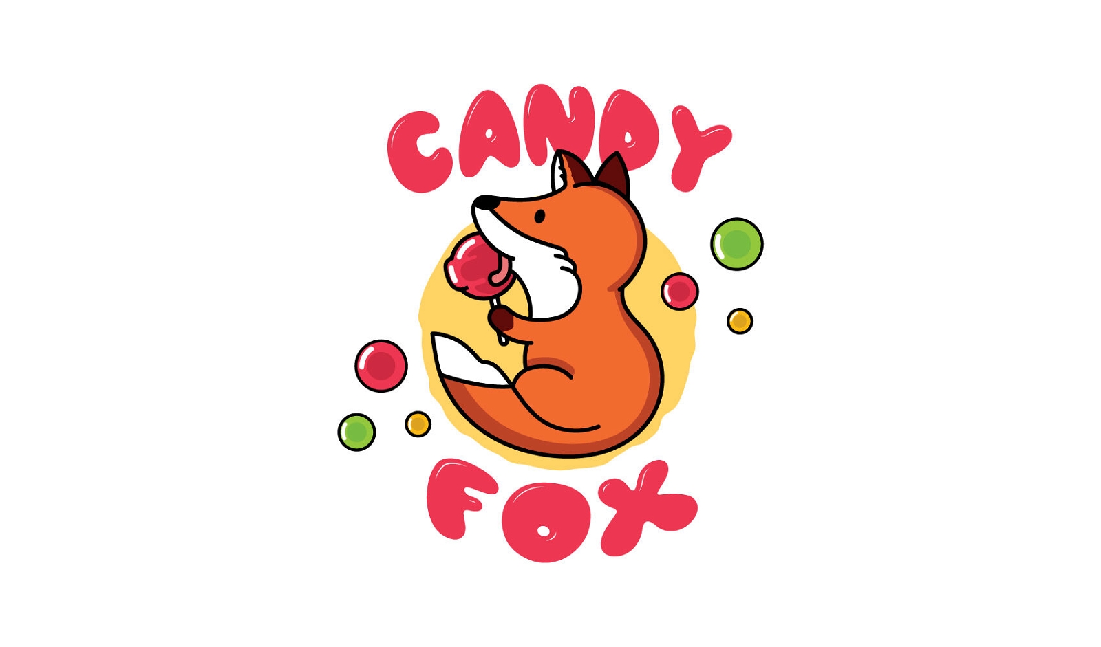 Fox-Tier, das Süßigkeiten-Logo-Vorlage isst