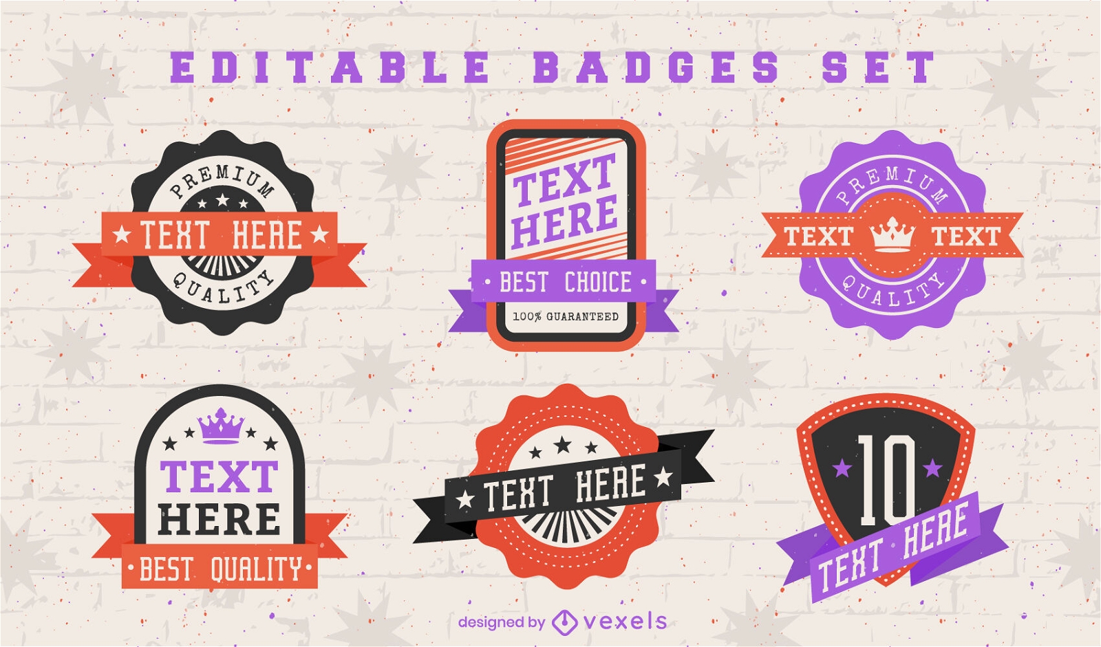 Editable badge and ribbons flat set